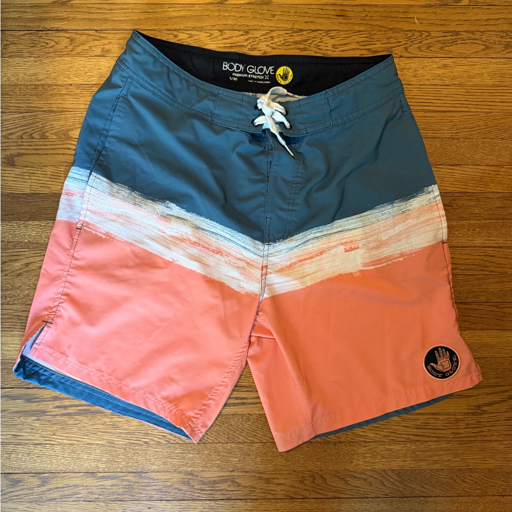 Body Glove Men’s Size 30 Board Shorts, Blue And Orange